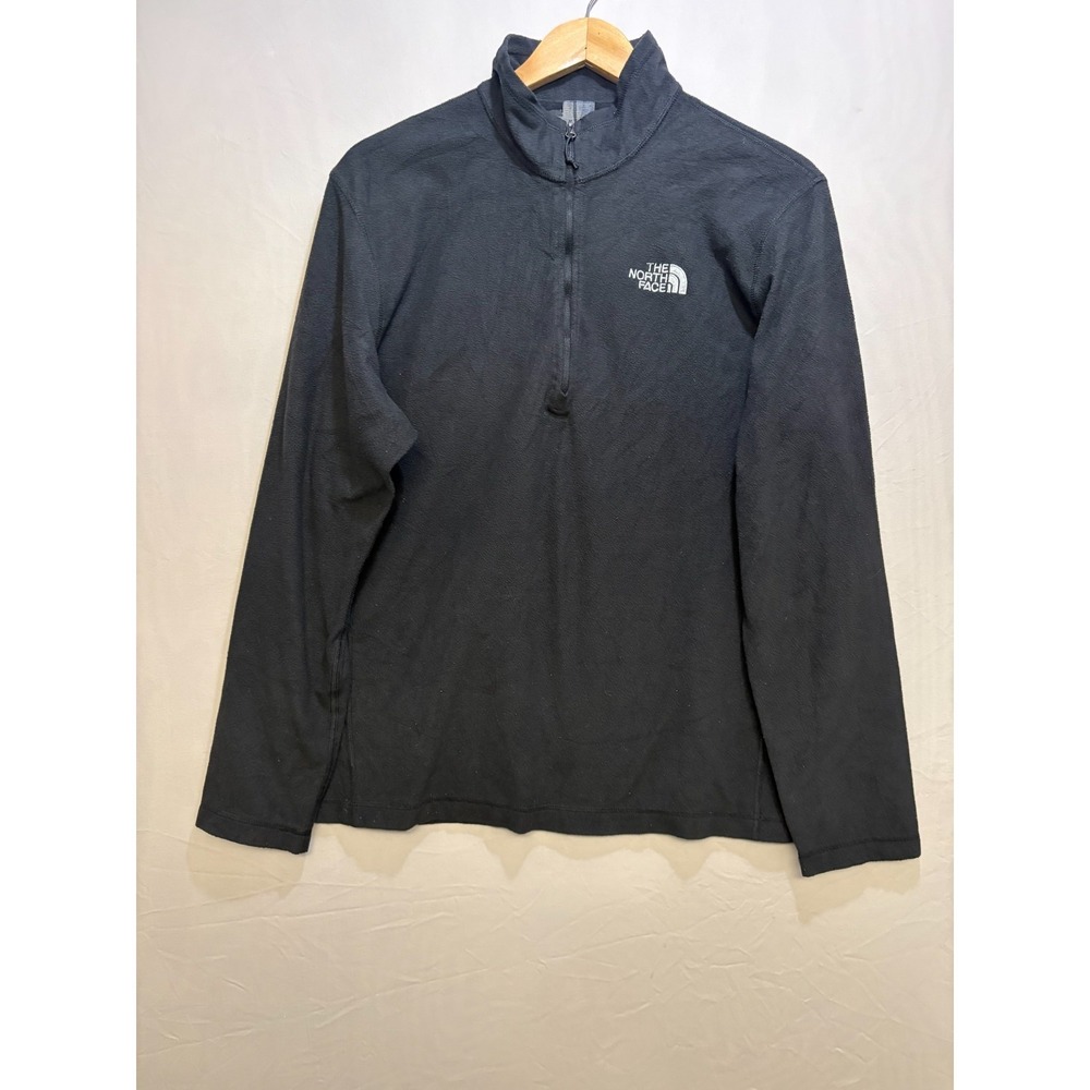 The North Face Quarter Zip Fleece Pullover Jacket Mens Black Logo Long Sleeve M